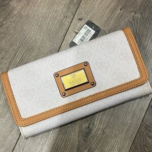New with Tags, GUESS Light Gray and Tan Women's Trifold Wallet
